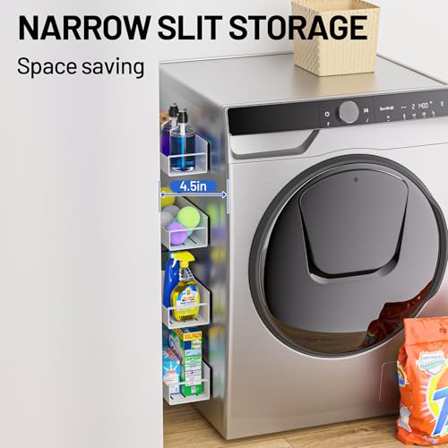 Vetacsion 4 Pack Magnetic Laundry Organizer, Heavy Duty Magnetic Shelf For Washer And Dryer, White, Iron