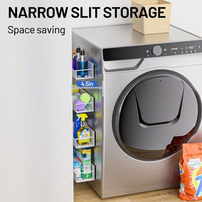 Vetacsion 4 Pack Magnetic Laundry Organizer, Heavy Duty Magnetic Shelf For Washer And Dryer, White, Iron