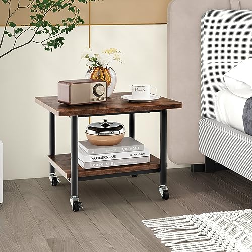 Tangkula 2-Tier Printer Stand, Under Desk Rolling Printer Cart with 2 Storage Shelves, Mobile Machine Stand Printer Tables for Small Spaces - color: Rustic Brown