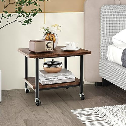 Tangkula 2-Tier Printer Stand, Under Desk Rolling Printer Cart with 2 Storage Shelves, Mobile Machine Stand Printer Tables for Small Spaces - color: Rustic Brown