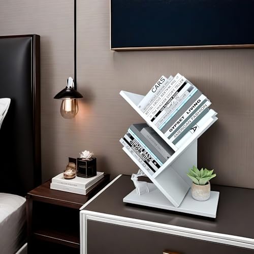 Godferyxin Small Bookshelf, 3-Tier Wood Tree Bookshelf with Office,White | Mini Bookcase for Bedroom,Office,Nightstand,Desktop – Small Bookcase Gift - color: White-3t, size: 3-Tier