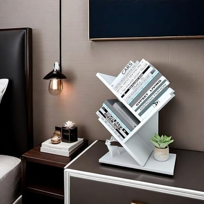 Godferyxin Small Bookshelf, 3-Tier Wood Tree Bookshelf with Office,White | Mini Bookcase for Bedroom,Office,Nightstand,Desktop – Small Bookcase Gift - color: White-3t, size: 3-Tier