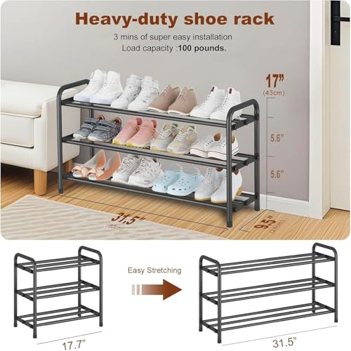 3 Tier Expandable Shoe Rack Metal Shoe Stand Shelf Storage for Entryway Closet Doorway, Black - size: 3 Tier