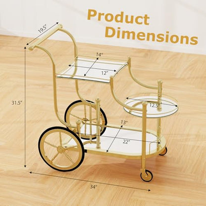 Tangkula Bar Cart, 3-Tier Rolling Home Bar Serving Cart with Mirrored Shelves & 4 Wheels, Mobile Beverage & Wine Cart for Kitchen, Dining Room, Living Room (Gold) - color: Gold