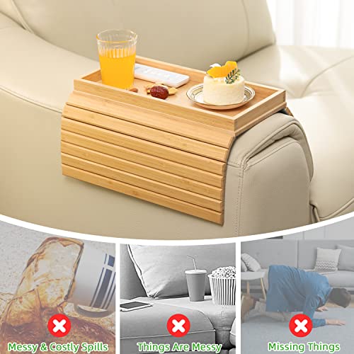 GEHE Bamboo Sofa Arm Tray, Foldable Couch Arm Tray Side Table, Anti-Falling Armrest Tables Cup Holder for Snacks, Drinks, Beers, Phone, Control, Flexible and Portable, Anti-Slip - color: Bamboo
