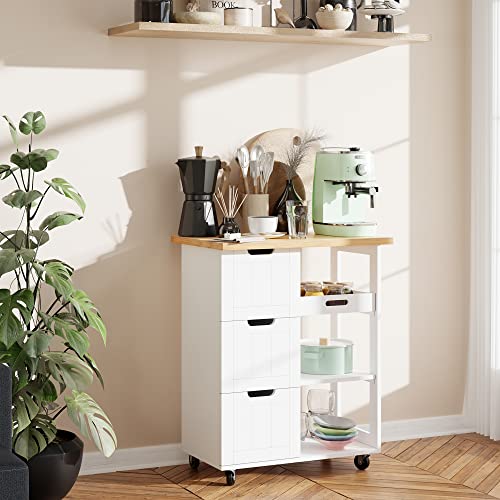 SUNLEI Kitchen Island with Storage Cart Rolling Moveable Microwave Microwave cart with 3 Drawers on Wheels Portable Mobile Narrow Kitchen Island, White - size: 26.6 INCH, style: White