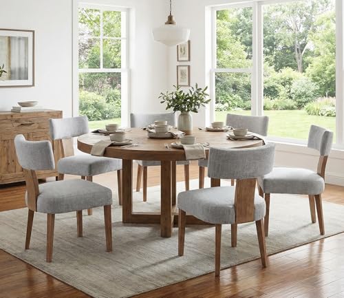 RIVOVA Mid Century Modern Dining Chairs Set of 4, Farmhouse Linen Fabric Upholstered Dining Room Chairs Kitchen Chairs with Curved Backrest Wood Legs, Grey - color: Light Gray Curved