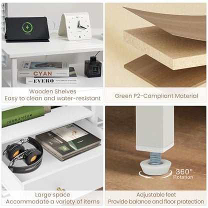 Edbuosy 27 Inch Wide Night Stand with Charging Station, Wood Nightstand with Open Shelf, Large Drawer Bedside Table for Living Room/Bedroom/Office, White - color: White, size: 27"W-1 Drawer