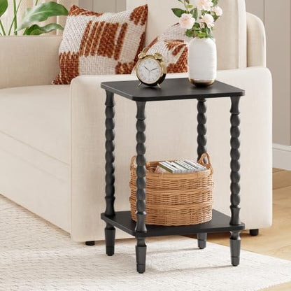 HOOBRO End Table, 2-Tier Small Side Table with Spindle Legs, Nightstand with Storage Shelves, Sofa Side Table, for Small Space, Living Room, Bedroom, Black BK189BZ01 - color: Black