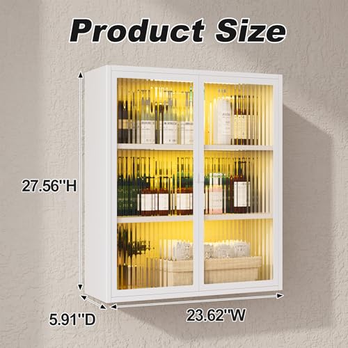 3-Tier Bathroom Wall Cabinet with 2 LED Light | Metal Medicine Cabinet with Glass Doors, Laundry Room Cabinets Storage, Black Over Toilet Modern Storage Cabinet for Bathroom - style: Full Glass Door White