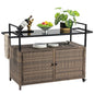 HOMEFUN Outdoor Bar Cart Table - Patio Console Storage Cabinet BBQ Grill Carts Buffet with Wheels Waterproof Wicker Serving Tables for Outside, Brown - color: 01-brown