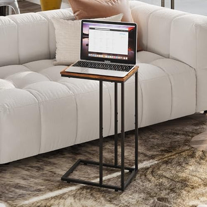 WLIVE C Shaped End Table, Small Side Table for Couch, Sofa, TV Tray C Table for Living Room, Bedroom, Home Office, Small Spaces, Rustic Brown - color: Rustic Brown