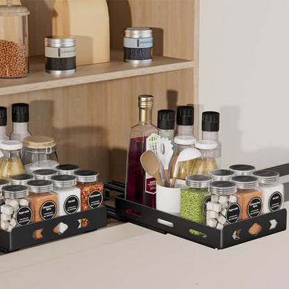BOIVSHI Pull Out Spice Rack Organizer for Cabinet, Heavy Duty - Sliding Spice Rack, Vertical Spice Rack for Kitchen, Cabinet, Cupboard, Pantry (6.3''Wx10.5''Dx2.8''H, Metal Black) - size: 6.3''Wx10.5''Dx2.8''H,1 Tier
