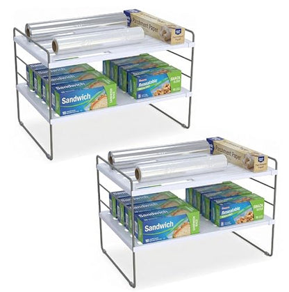 YAN & HIN 2 Pack Expandable Cabinet Organizer Shelf, 3-Tier Kitchen Cabinet Organizer for Tupperware & Food Container Storage, Adjustable Pantry Shelf Organizer for Bottles, Lids & Countertop - size: Set of 2