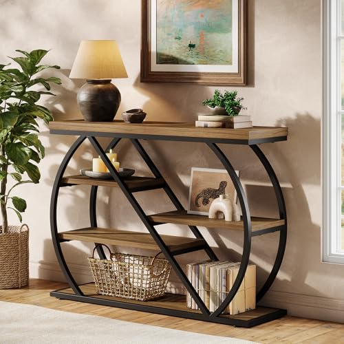 Tribesigns Industrial 41.3" Console Table | Entryway Table with 5-Tier Storage Shelves, Narrow Wooden Sofa Table for Living Room, Entrance, Foyer, Brown&Black