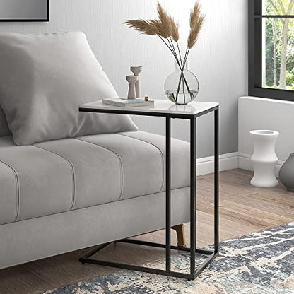 Rectangle Faux Marble Top C Table End Table for Sofa Couch and Bed Black - color: Black