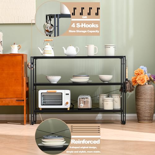 HCHQHS Bookshelf, 3-Tier Industrial Bookcase, Black Open Book Shelf, Freestanding Horizontal Bookshelves with Metal Frame - color: Black, size: 3-Tier (47"W x 33.5"H)