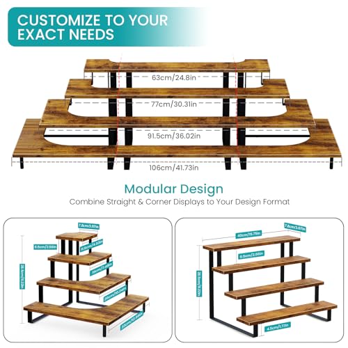 ELITEROO 4 Tier Display Riser Stand, Wood & Metal, Space Saving Corner Stand for Retail, Vendor & Home Use - size: Corner