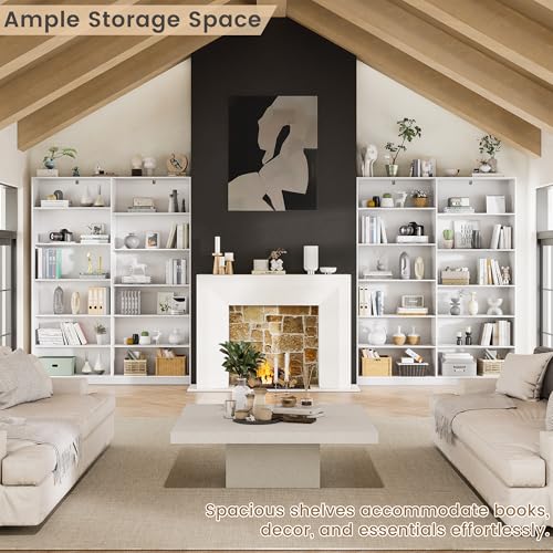White Bookcase with 24 Open Shelves, 6 Tier Large Bookshelves, 70.8 Inch Tall Bookshelf and Bookcases for Living Room, Bedroom, Home Office Library - color: White, size: Wide 47.2 Inch-2pc