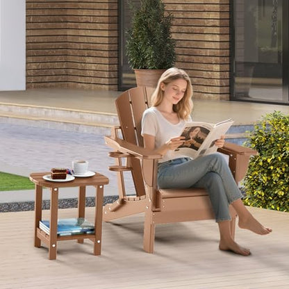 nalone Adirondack Side Table 16.5" Outdoor Side Table HDPE Plastic Double Adirondack End Table Small Table for Patio (Teak) - color: Teak
