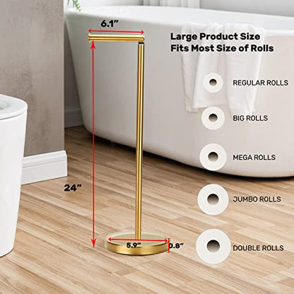 Toilet Paper Holder Stand, Freestanding Toilet Paper Holder Stand with Reserve for 4 More Rolls, SUS304 Stainless Steel Sturdy Base (Brushed Gold) - color: Brushed Gold
