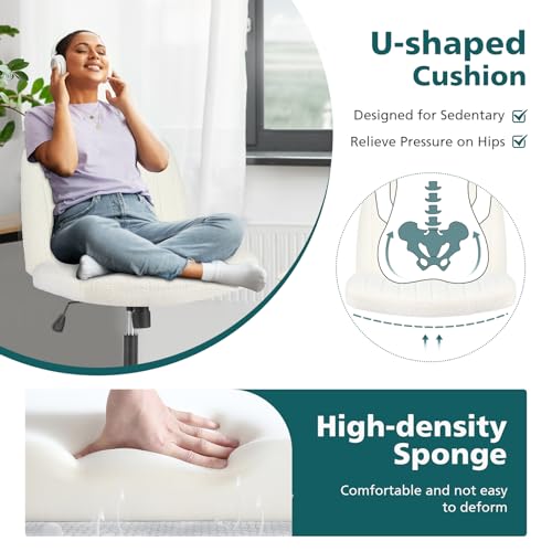 OLIXIS Criss Cross Chair, Vanity Chair, Home Office Desk | Cute Furry Teddy Fleece, Height Adjustable, Armless Wide Seating for Bedroom Student Study Room, Teddy Beige No Wheel - color: Teddy Beige No Wheel