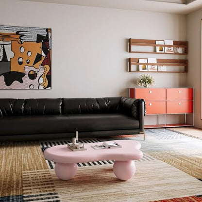 47.2" Cloud Coffee Table with 3 Ball Legs, Modern Irregular Center Table for Living Room, Low Cute Small MDF Tea Table for Bedroom, Space Apartment-Pink - color: Cloud-47" Pink