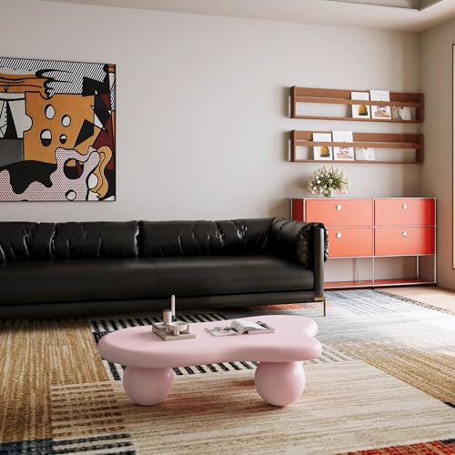 40” Cloud Coffee Table with 3 Ball Legs, Modern Irregular Center Table for Living Room, Low Cute Small MDF Tea Table for Bedroom, Space Apartment-Pink - color: Cloud-40" Pink