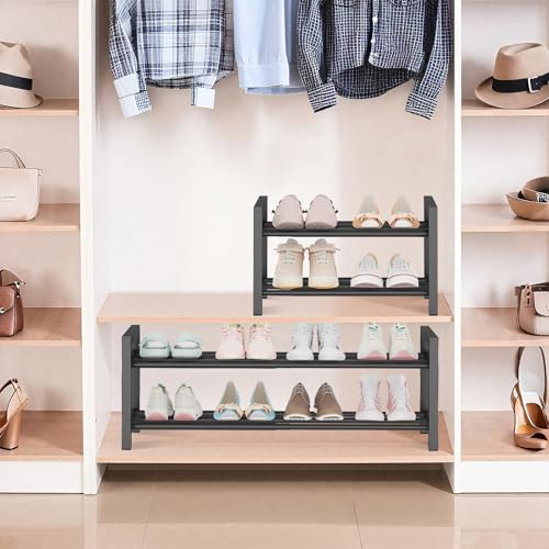 Expandable Metal Shoe Rack for Closet & Entryway, Shoe Storage Organizer | 2 Tier • Adjustable Width • Holds 6–9 Pairs • Heavy-Duty Steel • Space-Saving Design • Easy Assembly - size: 2 Tiers