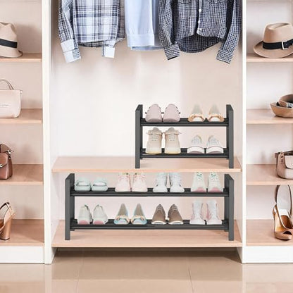 Expandable Metal Shoe Rack for Closet & Entryway, Shoe Storage Organizer | 2 Tier • Adjustable Width • Holds 6–9 Pairs • Heavy-Duty Steel • Space-Saving Design • Easy Assembly - size: 2 Tiers