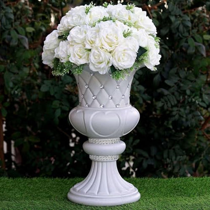 Efavormart 2 Pack 18" Tall White PVC 10mm Crystal Studded Italian Inspired Pedestal Column Plant Stand Pot