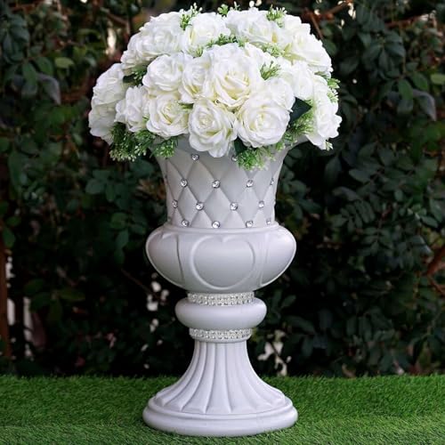 Efavormart 2 Pack 18" Tall White PVC 10mm Crystal Studded Italian Inspired Pedestal Column Plant Stand Pot