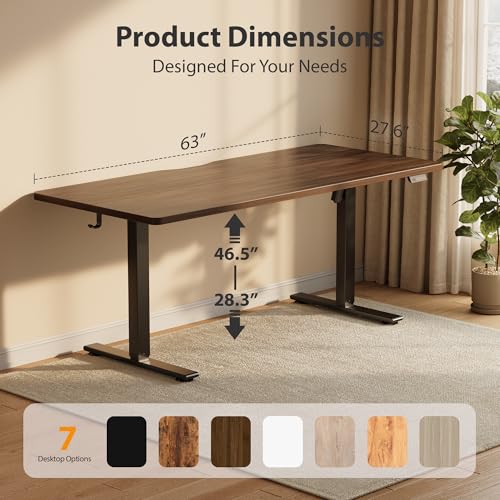 Cubiker Standing Desk, 63x28 Inches Sit Stand Home Office Desk, Electric Stand up Desk, Adjustable Desk with Splice Board, Black Frame/Black Walnut Top - color: Black Walnut, size: 63x28
