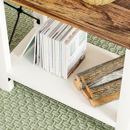 GAZHOME Farmhouse End Table for Small Spaces, Set of 2,Narrow Side End Table with Storage Shelf, Rustic X-Design Nightstand Sofa Table for Living Room, Bedroom White