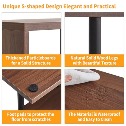 Aibiju S-Shaped Side Table, 3-Tier End Table with Open Storage Shelves, Non-Slip Feet, Modern Style Nightstand, Narrow Side Table for Small Space Living Room Bedroom Light Walnut YD-ST003LW - color: Light Walnut