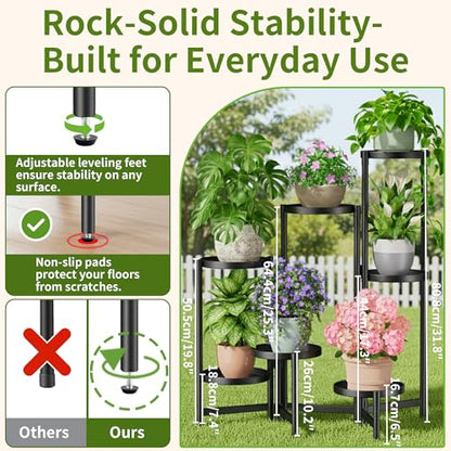 7 Tier Black 7.9 Inch Tray Folding Plant Rack Shelf for Living Room - color: BlackDisk, size: 6-tiers