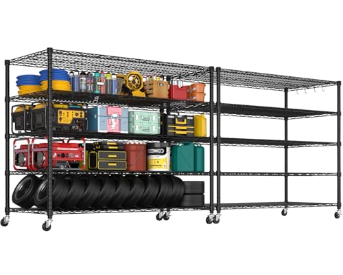 PrimeZone 5 Tier 80.7" Hx55.5 Wx24 D Wire Shelving with Wheels 3000lbs NSF Certified Storage Shelves Heavy Duty Metal Shelf Adjustable Rolling Rack Commercial Garage Restaurant Warehouse Kitchen 2Pcs - size: 55.5" W x 24" D x 80.7" H