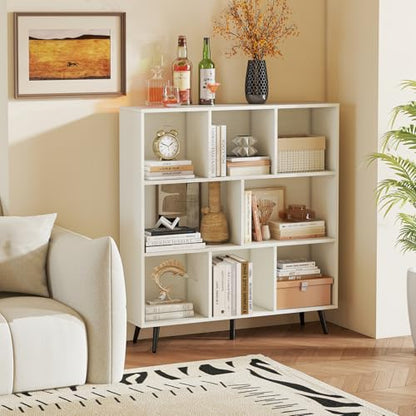 Tangkula 8-Cube Bookcase, Modern Storage Bookshelf with 5 Tapered Metal Legs & 2 Anti-Tip Kit, Freestanding Display Rack for Living Room, Study Room (8-Cube,White) - size: Standard 8-Cube