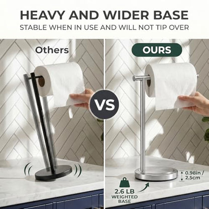 Hoimpro 13" Brushed Nickel Stand Hand Towel Holder Bathroom Kitchen Countertop Towel Rack Towel Bar Ring Free Standing Counter T Bath Accessories Freestanding Vanity Sink Hardware Stainless Steel - color: Brushed Nickel