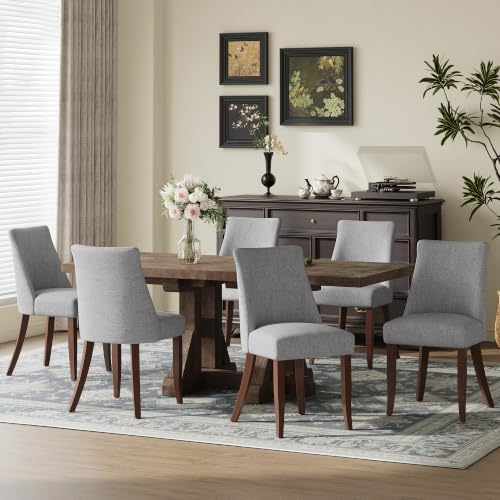 COLAMY Upholstered Dining Chairs Set of 6, Mid Century Modern Kitchen Chairs with Back, Farmhouse Fabric Side Dining Room Chairs with Wood Legs for Dining Room Restaurant, Light Grey - color: Light Grey, size: Set of 6