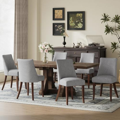 COLAMY Upholstered Dining Chairs Set of 6, Mid Century Modern Kitchen Chairs with Back, Farmhouse Fabric Side Dining Room Chairs with Wood Legs for Dining Room Restaurant, Light Grey - color: Light Grey, size: Set of 6