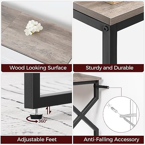 MAHANCRIS 44.9" Sofa Table, 9.4" Narrow Console Table with Charging Station, Couch Table Behind Sofa with Outlet, Entryway Table with Display Shelf, Living Room, Greige CTHG113E01 - color: Greige + Black