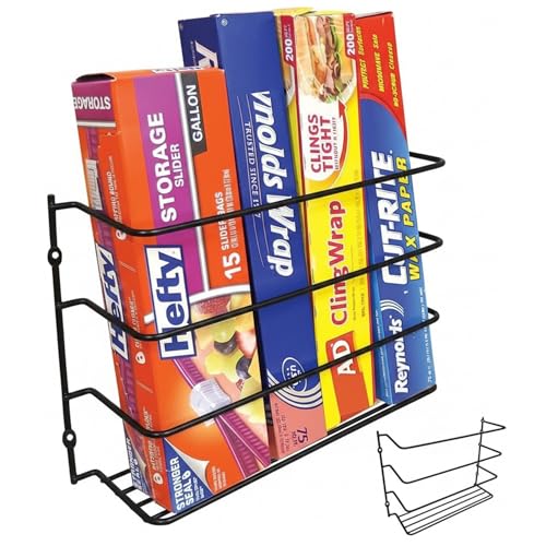Evelots Kitchen Wrap & Food Bag Organizer Basket, Wall or Cabinet Door Mount, 2-Pack - Black - color: Black, size: 2 Pack