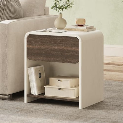 Modern Nightstands Set of 2,Bedside Table with Open Shelf,Night Stand with Drawer Storage,Wooden End Table for Bedroom, Side Table White and Walnut - color: 2pcs_white&walnut