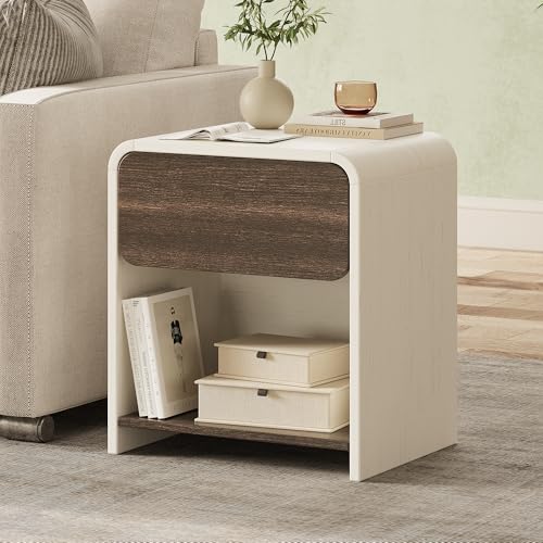 Modern Nightstands Set of 2,Bedside Table with Open Shelf,Night Stand with Drawer Storage,Wooden End Table for Bedroom, Side Table White and Walnut - color: 2pcs_white&walnut