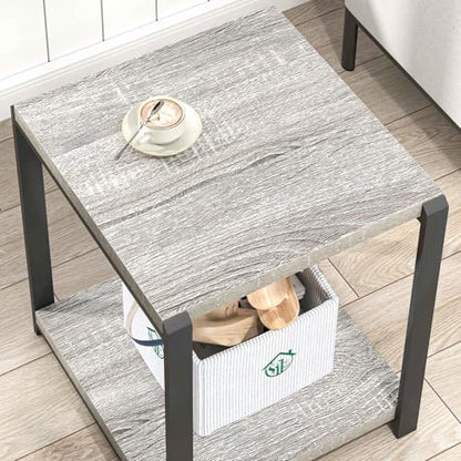 FOLUBAN Modern Side Table, Square End Table with Storage for Living Room Office, Rustic Bedside Table for Bedroom, Small Spaces, Light Grey - color: Light Grey