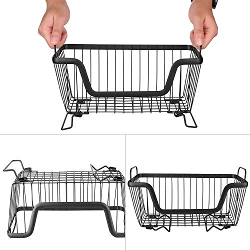 LOTTS Stackable wire basket for pantry, Metal Pantry basket, Storage Organizer Bin with Handles, Fruit basket for Kitchen Cabinets, Pantry, Closets, Bedrooms, Bathrooms (12.6×6.5×7.6")- 2 Pack - size: 2 Pack