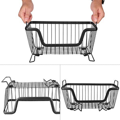 LOTTS Stackable wire basket for pantry, Metal Pantry basket, Storage Organizer Bin with Handles, Fruit basket for Kitchen Cabinets, Pantry, Closets, Bedrooms, Bathrooms (12.6×6.5×7.6")- 2 Pack - size: 2 Pack