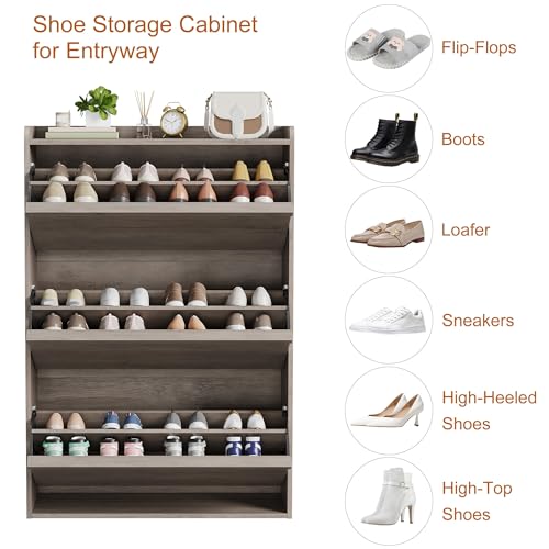 Garvee Shoe Cabinet with 3 Flip Drawers, Hidden Wood Shoe Cabinet,Freestanding Shoe Storage Cabinet with Adjustable Shelf for Entryway Hallwa, Living Room, Living Room, Grey - color: Grey