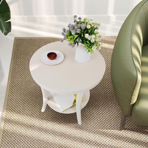 Roundhill Furniture Perth Contemporary Round End Table with Shelf - color: Ivory
